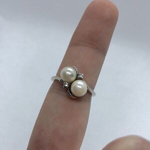 💛 10k White Gold Vintage Pearl & Diamond Ring